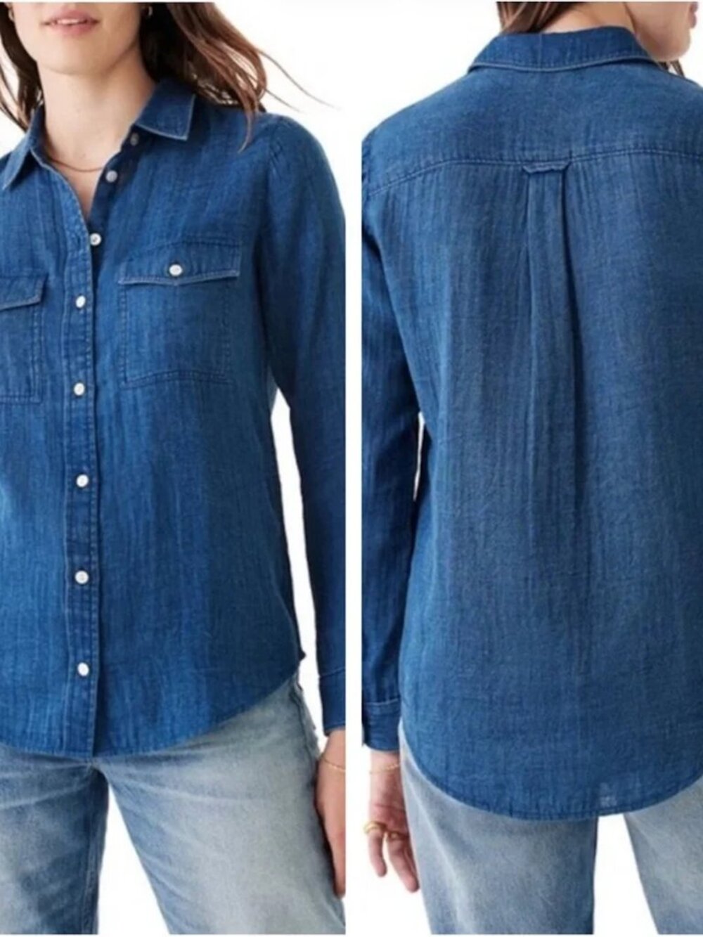 Faherty Indio Organic Cotton Button Down Shirt Dyed Indigo Small Cotton Gauze